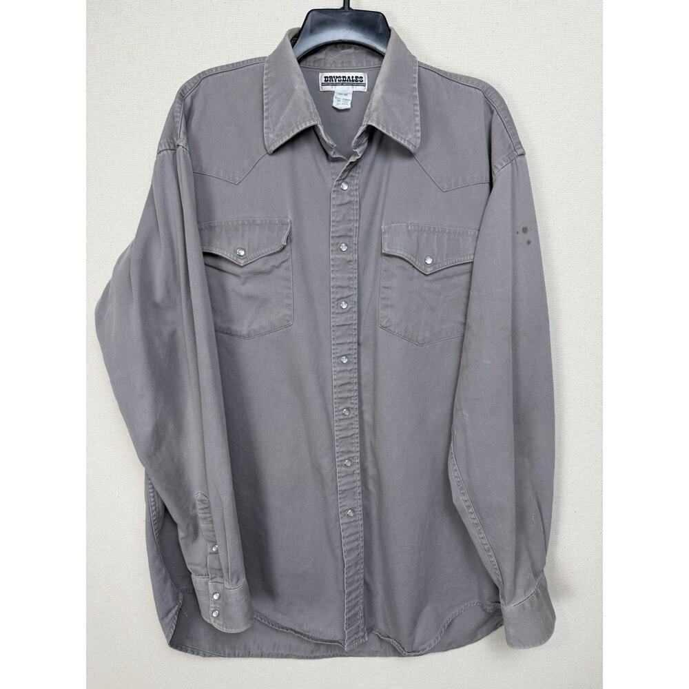 Drysdales Men's Work Shirt Heavy Cotton Long Sleeve Pearl Snap Sz XLT Gray